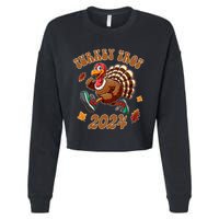 Happy Thanksgiving Day Running Turkey Funny Turkey Trot 2024 Cropped Pullover Crew