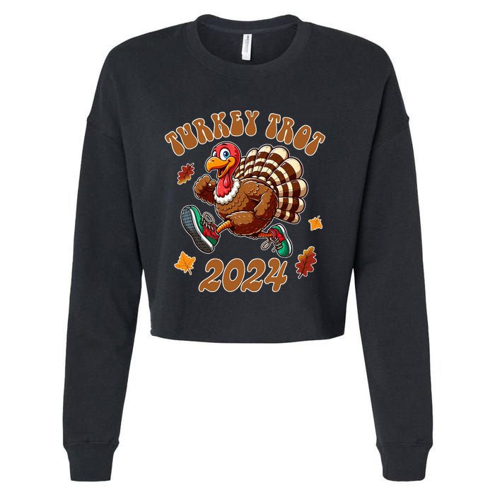 Happy Thanksgiving Day Running Turkey Funny Turkey Trot 2024 Cropped Pullover Crew