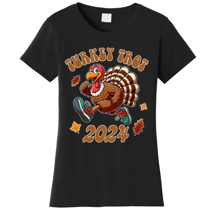 Happy Thanksgiving Day Running Turkey Funny Turkey Trot 2024 Women's T-Shirt