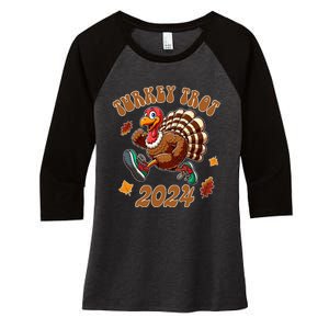 Happy Thanksgiving Day Running Turkey Funny Turkey Trot 2024 Women's Tri-Blend 3/4-Sleeve Raglan Shirt