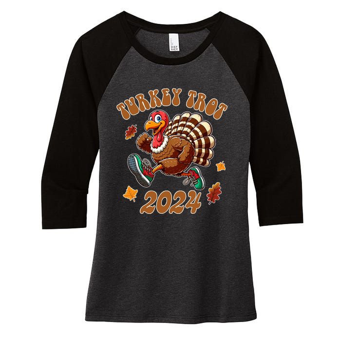 Happy Thanksgiving Day Running Turkey Funny Turkey Trot 2024 Women's Tri-Blend 3/4-Sleeve Raglan Shirt