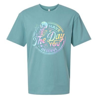 Have The Day You Deserve Peace Sign Skeleton Motivational Sueded Cloud Jersey T-Shirt