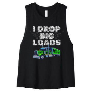 Humorous Trucker Design For Both & Women Who Love Semis Women's Racerback Cropped Tank