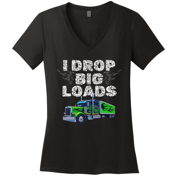 Humorous Trucker Design For Both & Women Who Love Semis Women's V-Neck T-Shirt