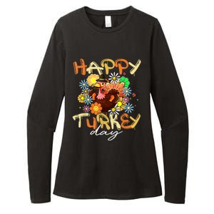 Happy Turkey Day Autumn Fall Retro Groovy Thanksgiving Womens CVC Long Sleeve Shirt