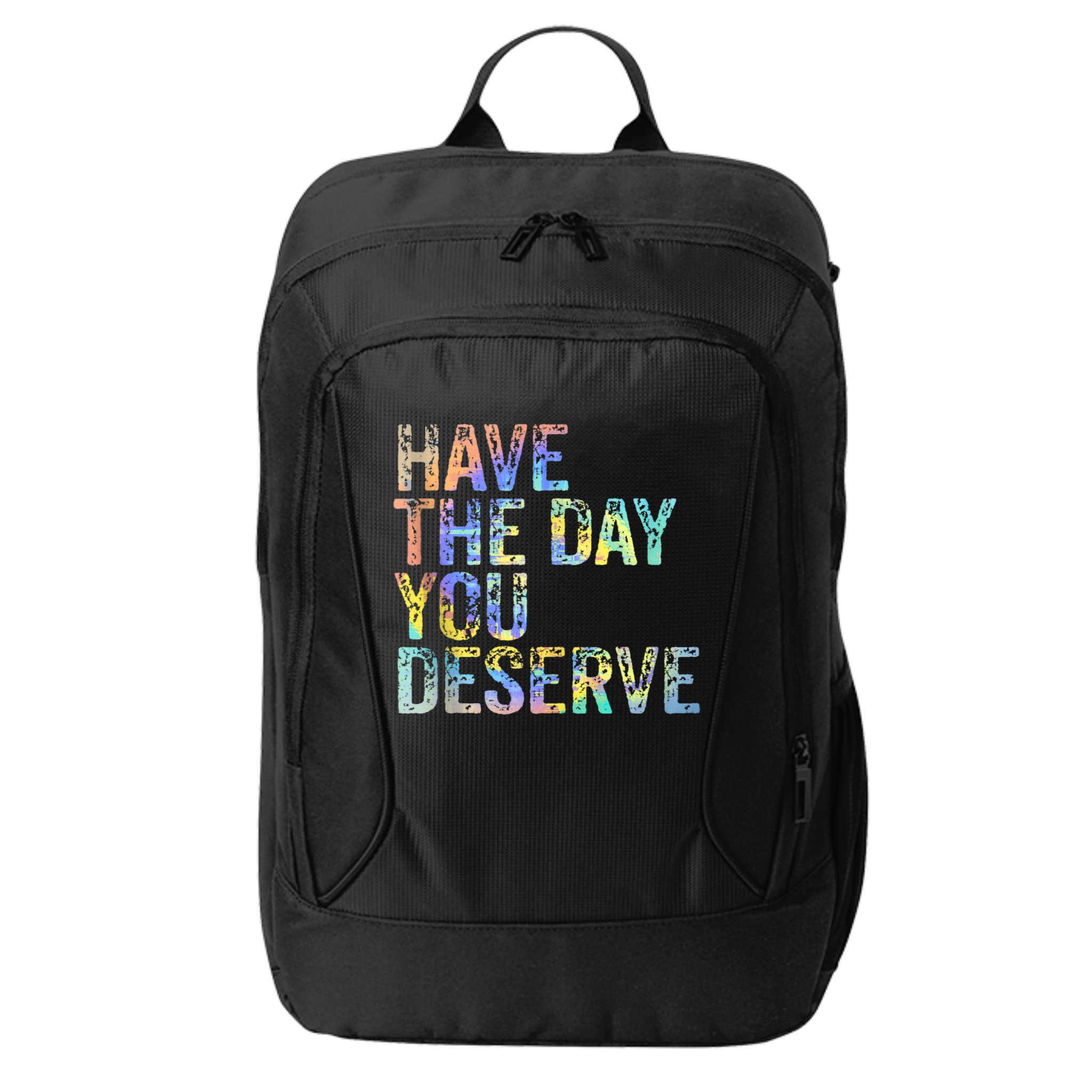 Have The Day You Deserve Peace Sign Skeleton Motivational City Backpack