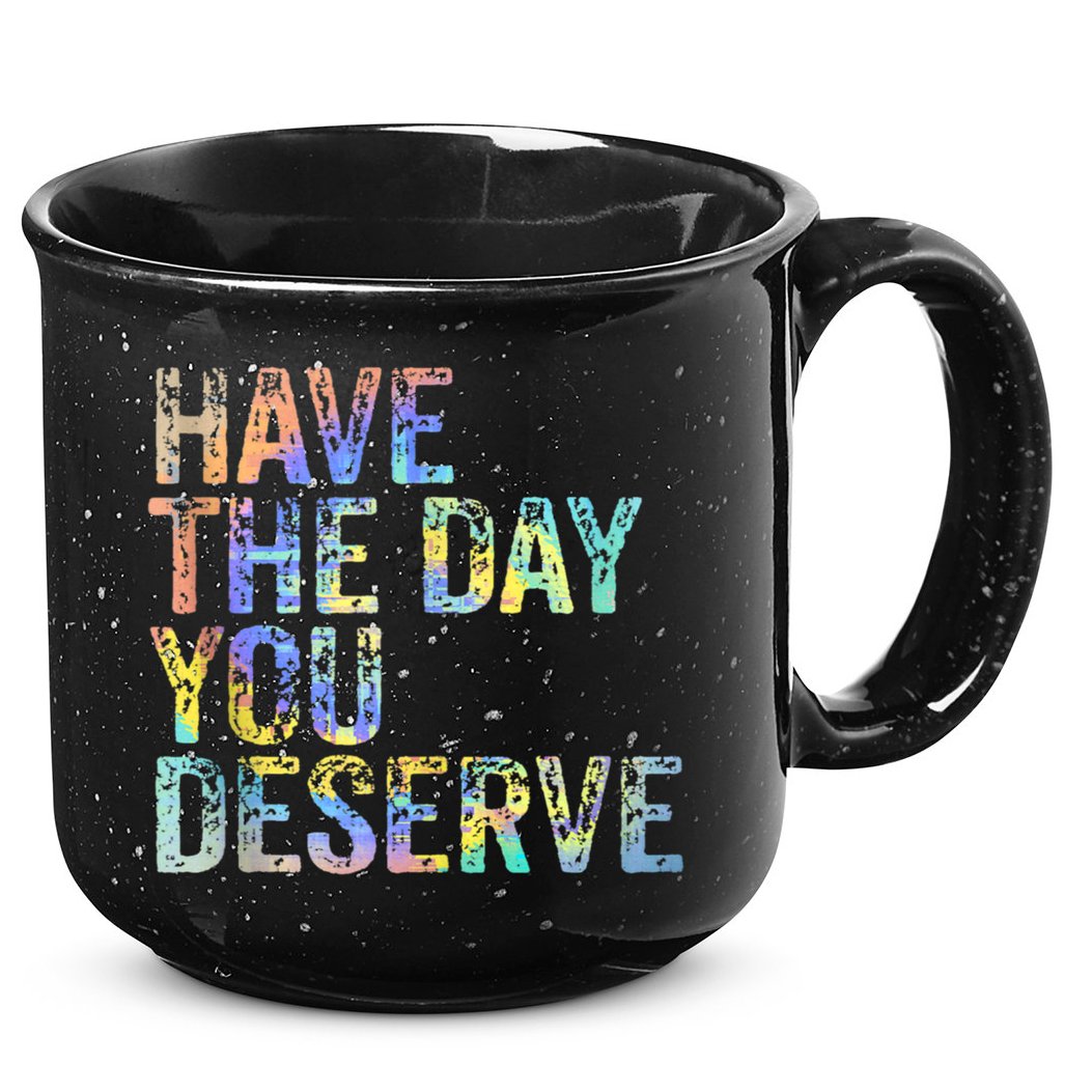Have The Day You Deserve Peace Sign Skeleton Motivational 15oz Campfire Ceramic Mug