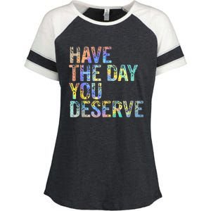 Have The Day You Deserve Peace Sign Skeleton Motivational Enza Ladies Jersey Colorblock Tee