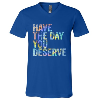 Have The Day You Deserve Peace Sign Skeleton Motivational V-Neck T-Shirt