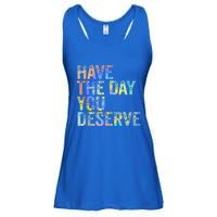 Have The Day You Deserve Peace Sign Skeleton Motivational Ladies Essential Flowy Tank