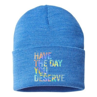 Have The Day You Deserve Peace Sign Skeleton Motivational Sustainable Knit Beanie