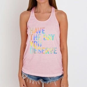 Have The Day You Deserve Peace Sign Skeleton Motivational Women's Knotted Racerback Tank