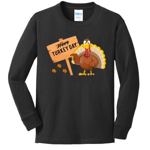 Happy Turkey Day Funny Thanksgiving Family Graphic Kids Long Sleeve Shirt