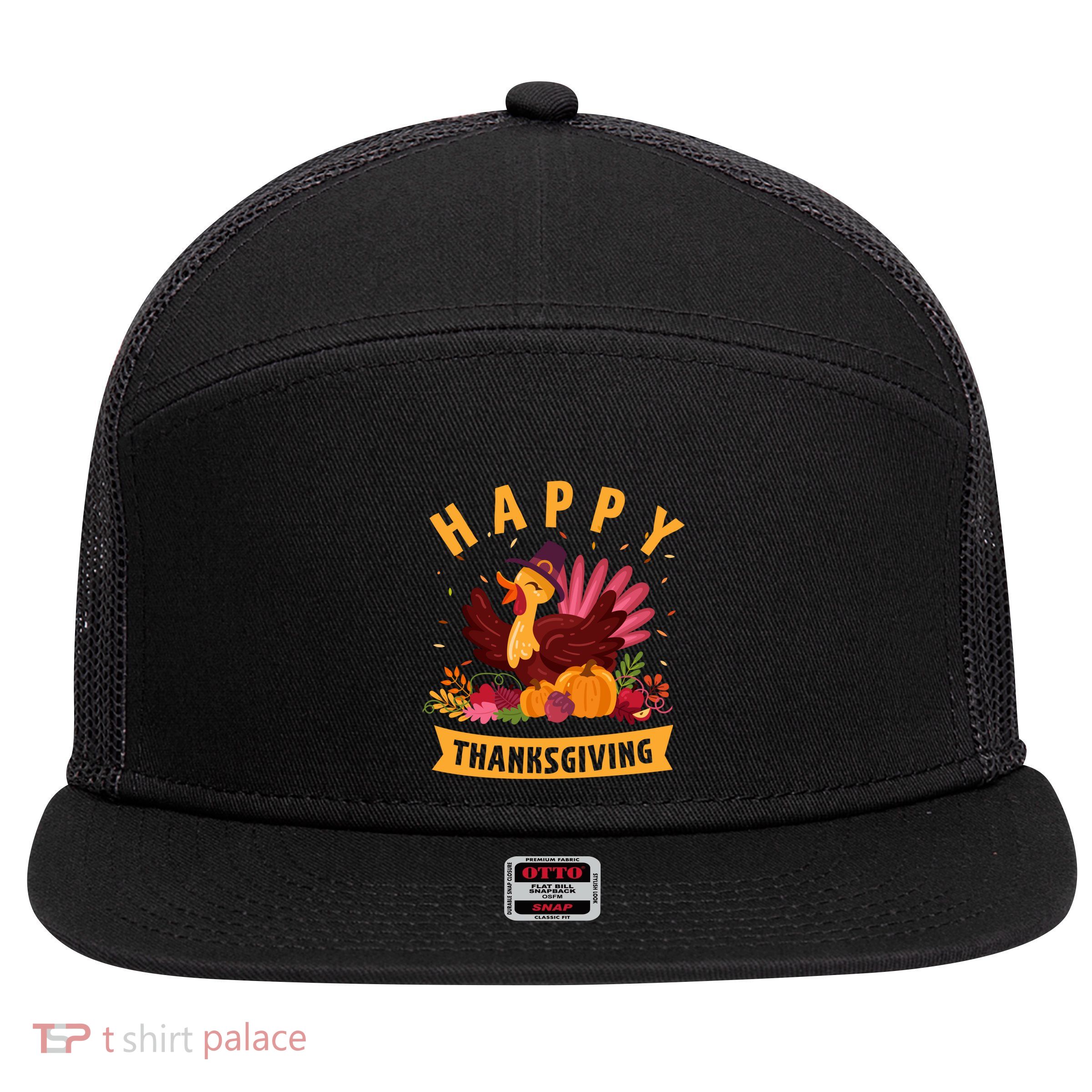 Happy Thanksgiving Dinner Turkey Lover 7 Panel Mesh Trucker Snapback Hat