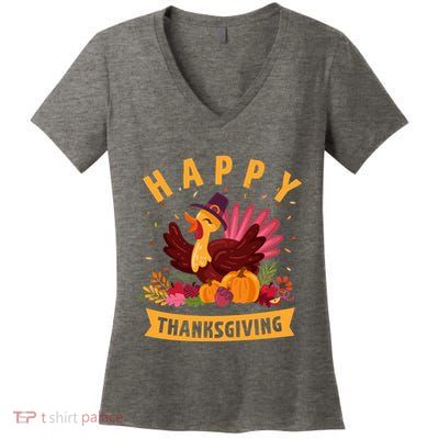 Happy Thanksgiving Dinner Turkey Lover Women's V-Neck T-Shirt