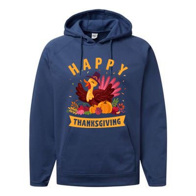 Happy Thanksgiving Dinner Turkey Lover Performance Fleece Hoodie