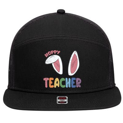 Hoppy Teacher Easter Cute Rabbit Spring 7 Panel Mesh Trucker Snapback Hat