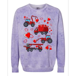 Heart Truck Excavator Forklift Valentines Day Gift Colorblast Crewneck Sweatshirt