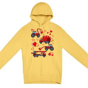 Heart Truck Excavator Forklift Valentines Day Gift Premium Pullover Hoodie