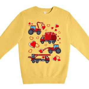 Heart Truck Excavator Forklift Valentines Day Gift Premium Crewneck Sweatshirt