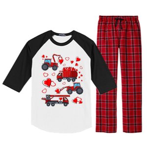 Heart Truck Excavator Forklift Valentines Day Gift Raglan Sleeve Pajama Set