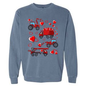 Heart Truck Excavator Forklift Valentines Day Gift Garment-Dyed Sweatshirt