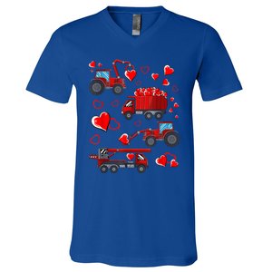 Heart Truck Excavator Forklift Valentines Day Gift V-Neck T-Shirt