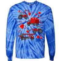 Heart Truck Excavator Forklift Valentines Day Gift Tie-Dye Long Sleeve Shirt