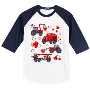 Heart Truck Excavator Forklift Valentines Day Gift Baseball Sleeve Shirt