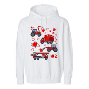 Heart Truck Excavator Forklift Valentines Day Gift Garment-Dyed Fleece Hoodie