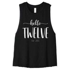 Hello Twelve Est 2011 Cute 12th Birthday Gift For Girls Women's Racerback Cropped Tank