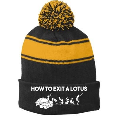 How To Exit A Lotus Racing Car Funny Joke Autocross Drag Gift Stripe Pom Pom Beanie