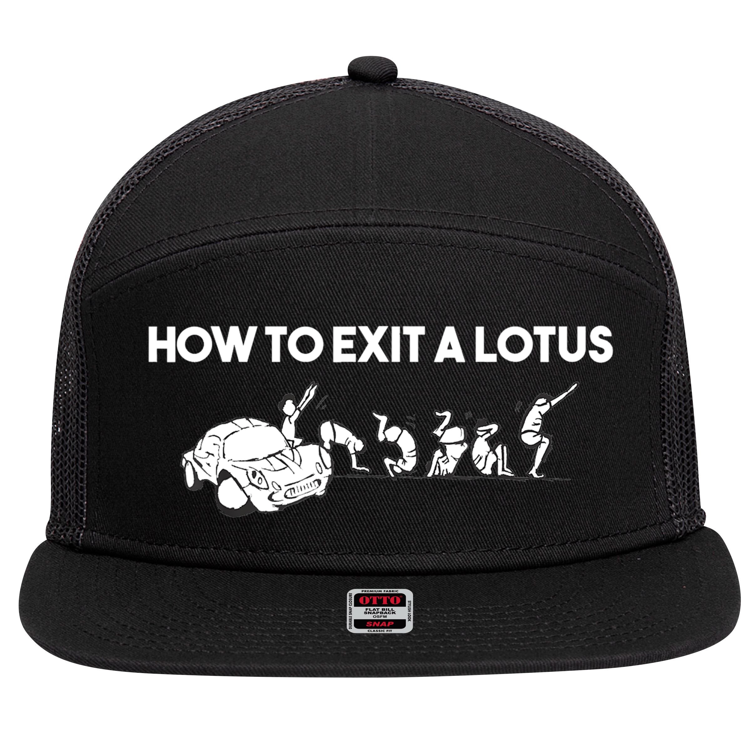 How To Exit A Lotus Racing Car Funny Joke Autocross Drag Gift 7 Panel Mesh Trucker Snapback Hat