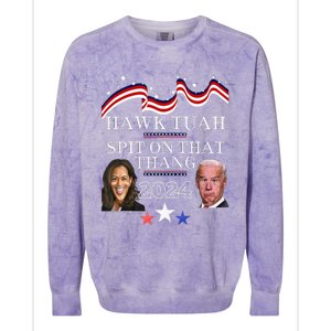 Hawk Tauh Funny Election 2024 Spit On That Thang Biden Colorblast Crewneck Sweatshirt