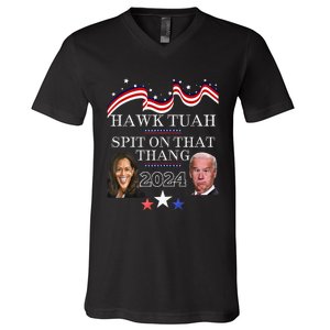 Hawk Tauh Funny Election 2024 Spit On That Thang Biden V-Neck T-Shirt