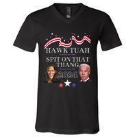 Hawk Tauh Funny Election 2024 Spit On That Thang Biden V-Neck T-Shirt