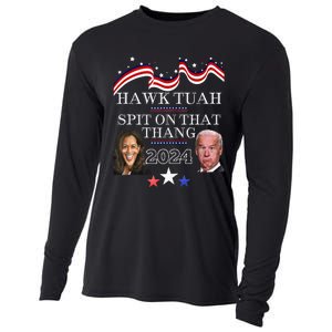 Hawk Tauh Funny Election 2024 Spit On That Thang Biden Cooling Performance Long Sleeve Crew