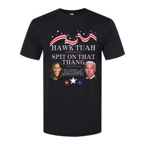 Hawk Tauh Funny Election 2024 Spit On That Thang Biden Softstyle CVC T-Shirt