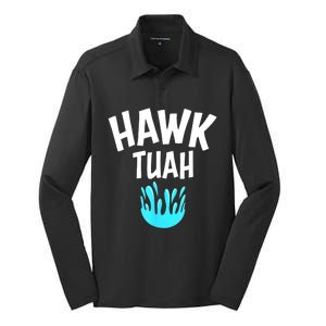 Hawk Tuah Funny Parody Meme Gift Silk Touch Performance Long Sleeve Polo