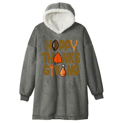 Happy Thanksgiving Football Autumn Holiday Hooded Wearable Blanket