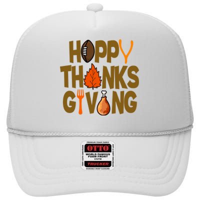 Happy Thanksgiving Football Autumn Holiday High Crown Mesh Back Trucker Hat