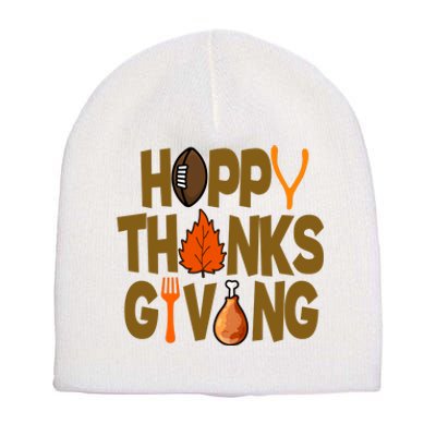 Happy Thanksgiving Football Autumn Holiday Short Acrylic Beanie