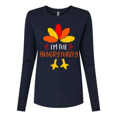 Hungry Turkey Family Shirts Matching Thanksgiving Pajamas Womens Cotton Relaxed Long Sleeve T-Shirt