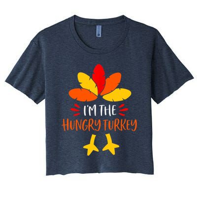 Hungry Turkey Family Shirts Matching Thanksgiving Pajamas Women's Crop Top Tee