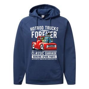 Hotrod Trucks Forever Cartoon Classic Truck Design Performance Fleece Hoodie