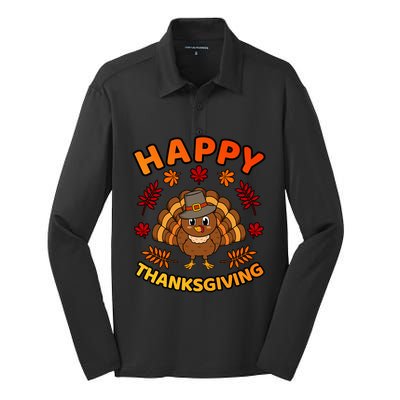 Happy Thanksgiving Funny Turkey Family Graphic Gift Silk Touch Performance Long Sleeve Polo