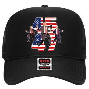 Humorous Trump Funny Victory Dance Trump Dancing America 47 High Crown Mesh Back Trucker Hat