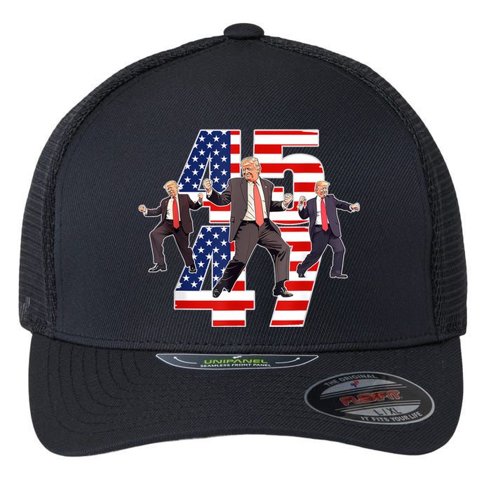 Humorous Trump Funny Victory Dance Trump Dancing America 47 Flexfit Unipanel Trucker Cap