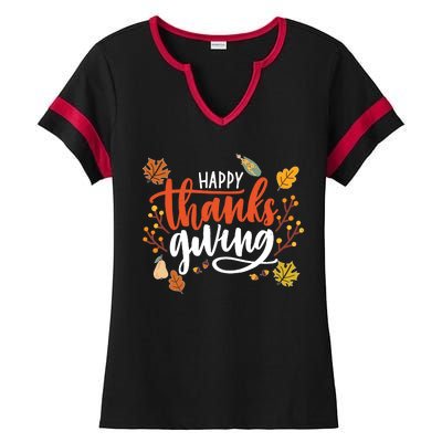 Happy Thanksgiving For Family Holiday Ladies Halftime Notch Neck Tee