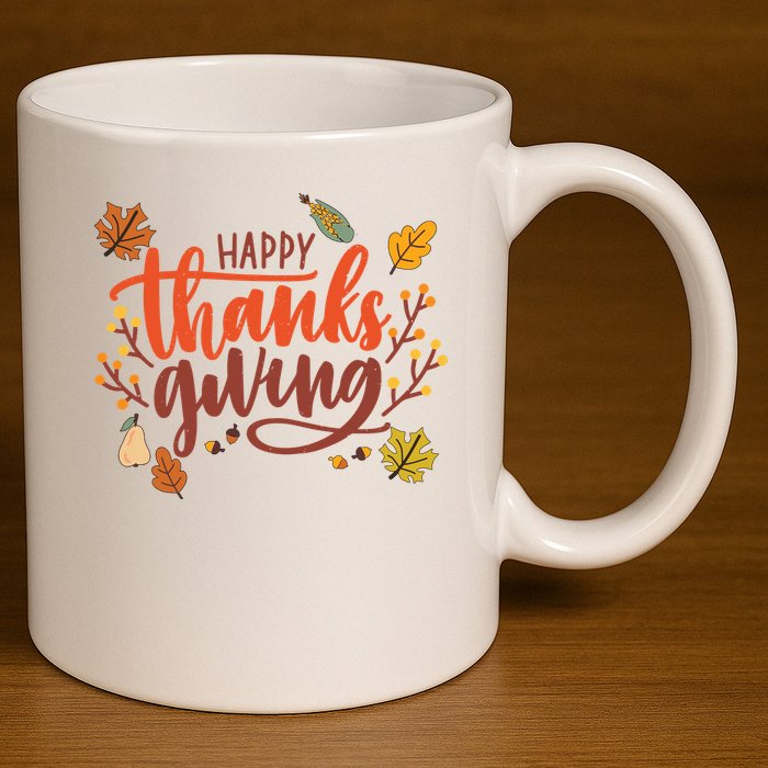 Happy Thanksgiving For Family Holiday 11oz C Handle Ceramic Mug